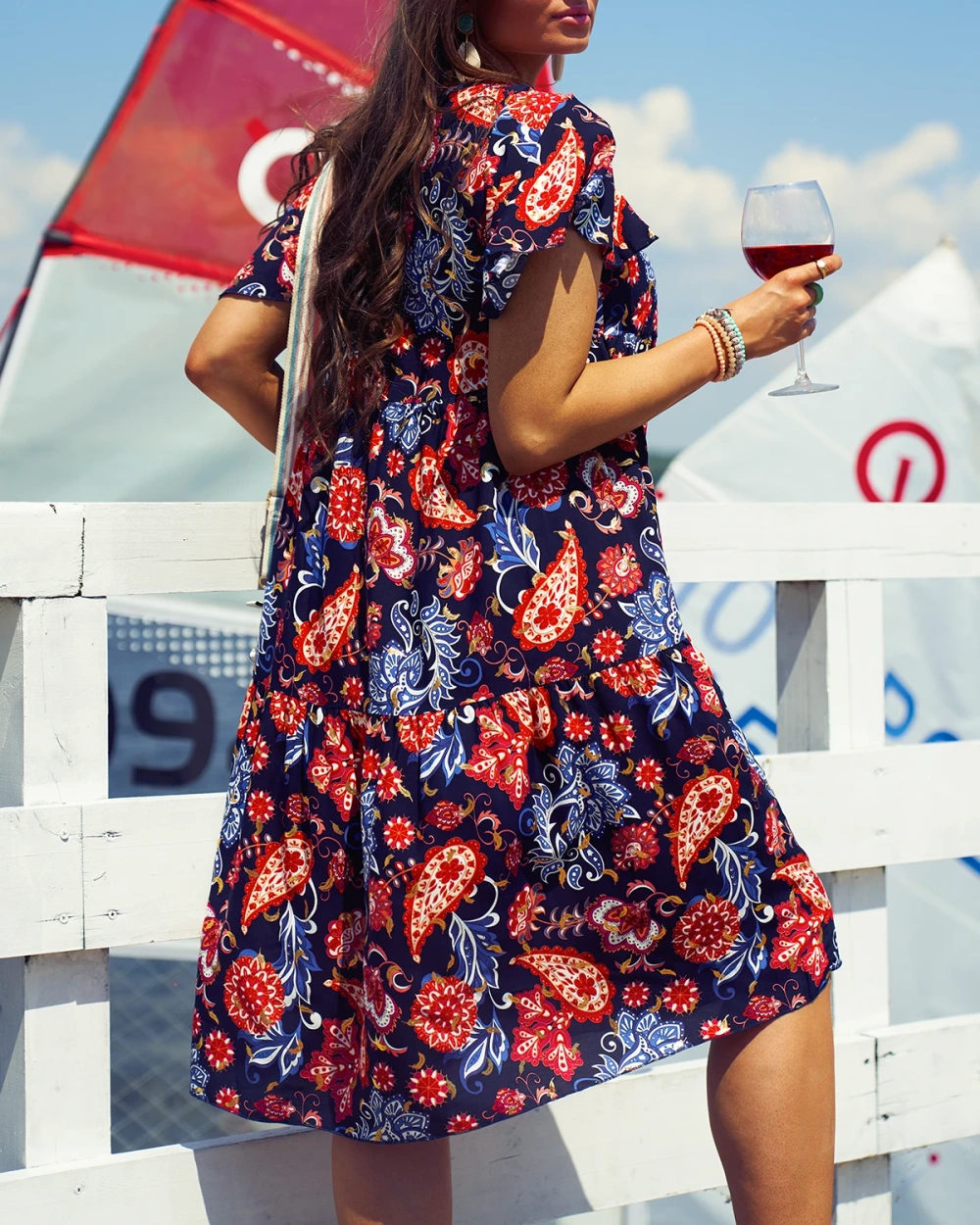 Resti Navy blue women's dress with colorful floral pattern