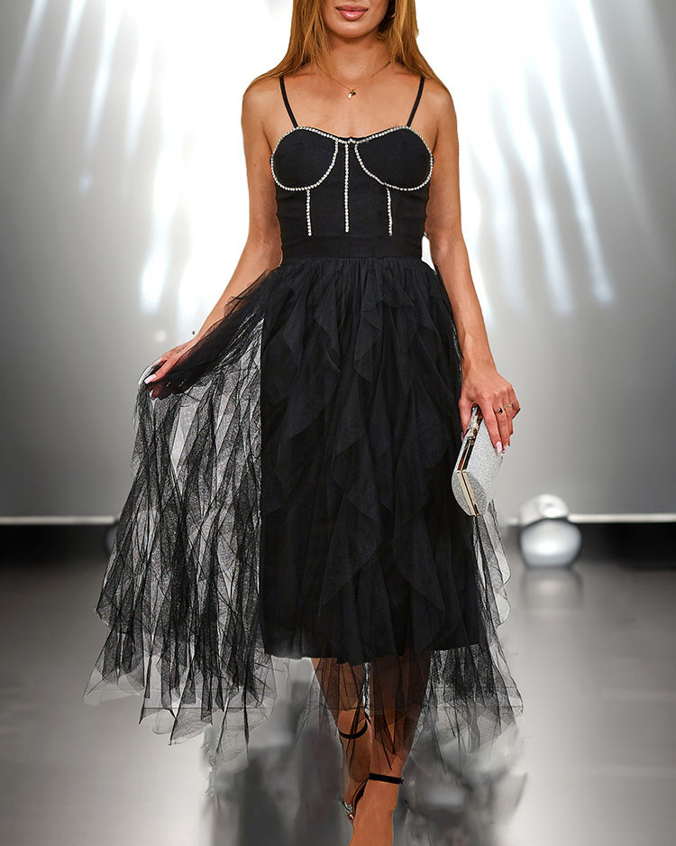 Resti Black women's midi dress with tulle