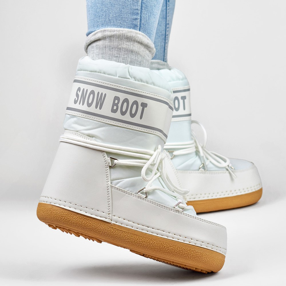 primohurt Białe śniegowce za kostkę z ozdobnym wiązaniem