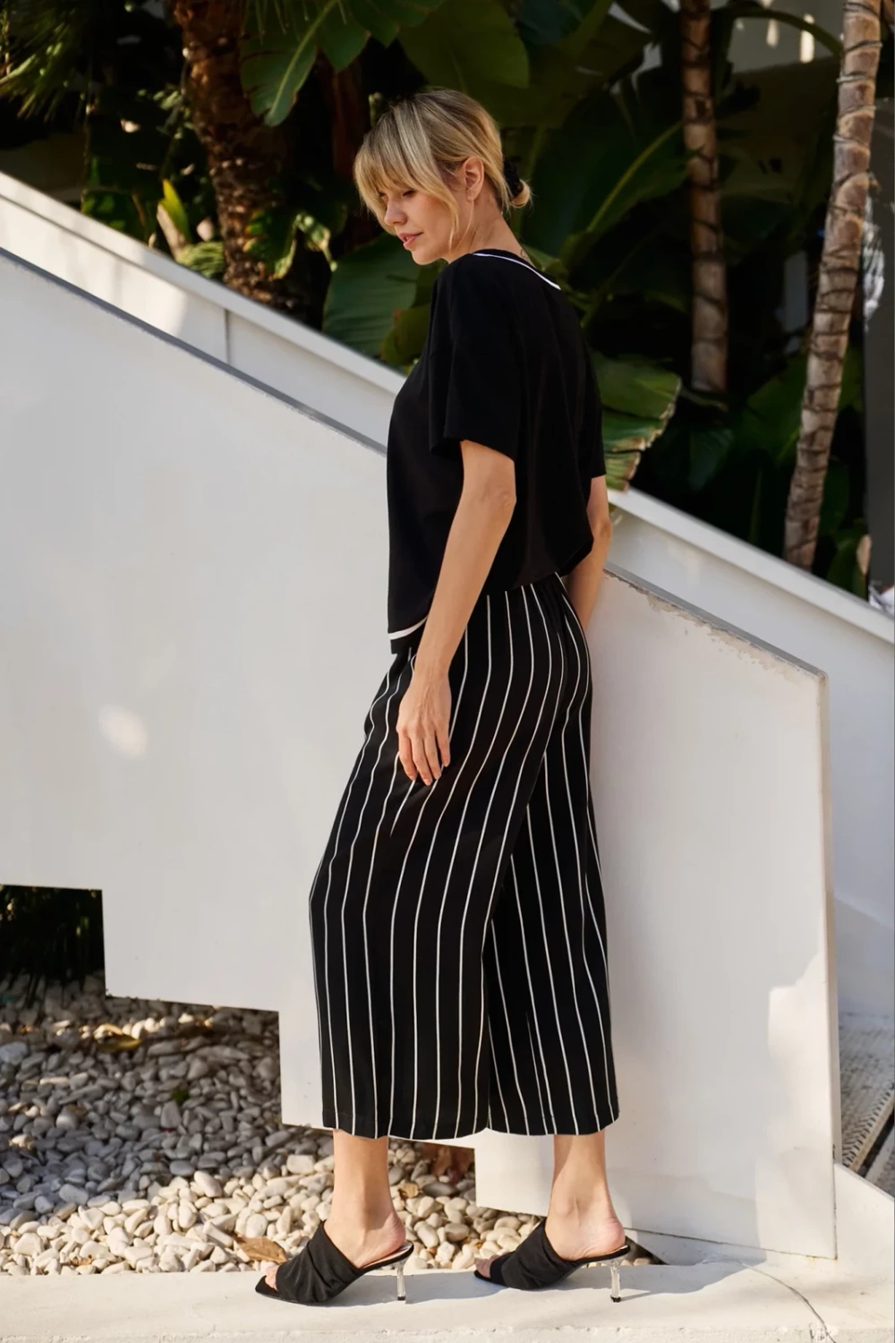 Marisse Black Striped Culottes