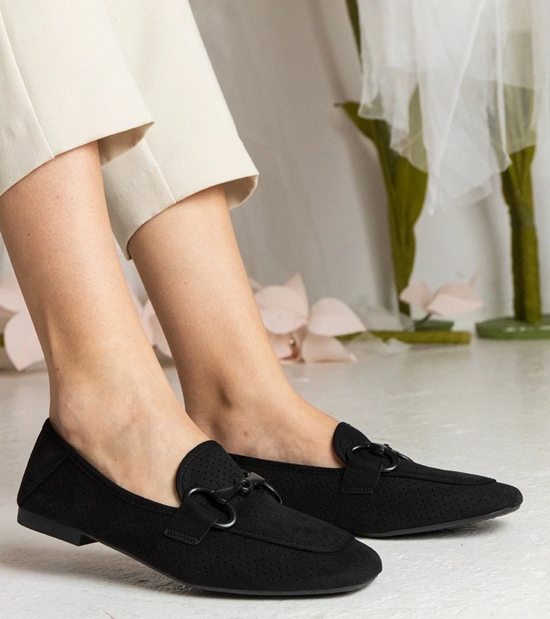 Gemre Mocasini damă negri perforați cu decorațiune Mensory