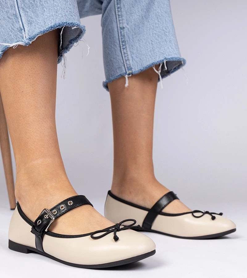 marka niezdefiniowana Beige women&#039;s ballet flats with bow Mansy