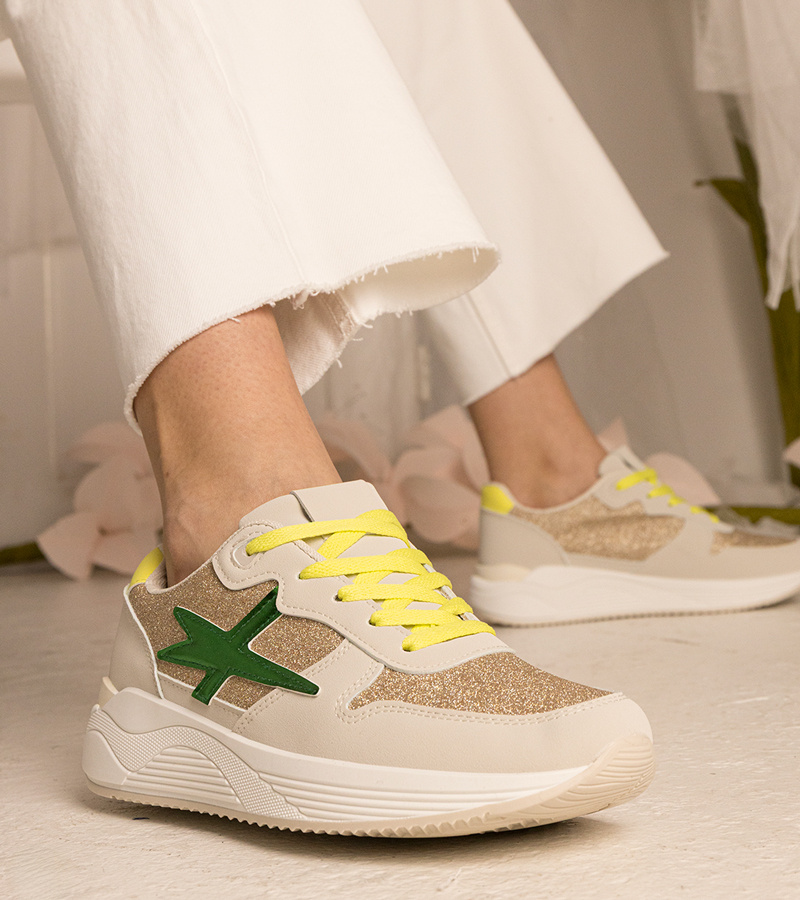 Gemre Adidași sport bej pentru femei cu sclipici Kaletti