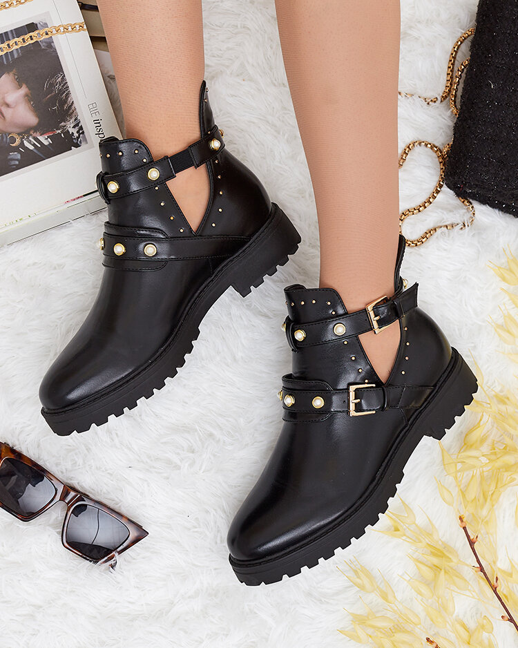 Resti Black women&#039;s embellished flat heeled boots Pearl Elegance