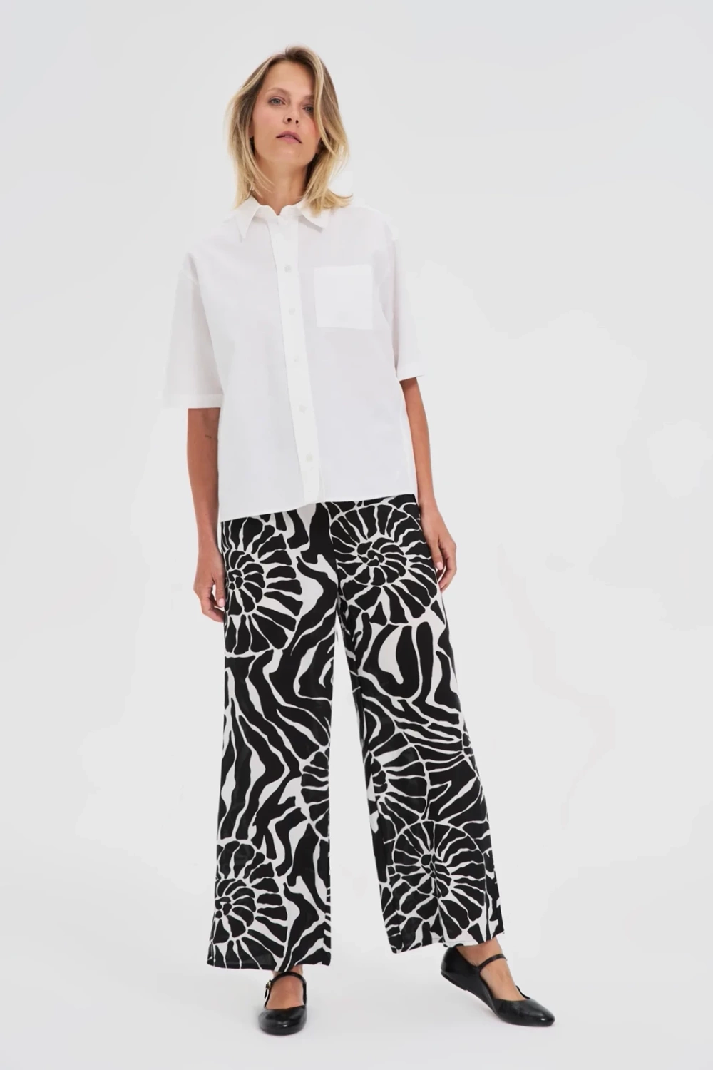 Marisse White Short-Sleeved Collared Shirt