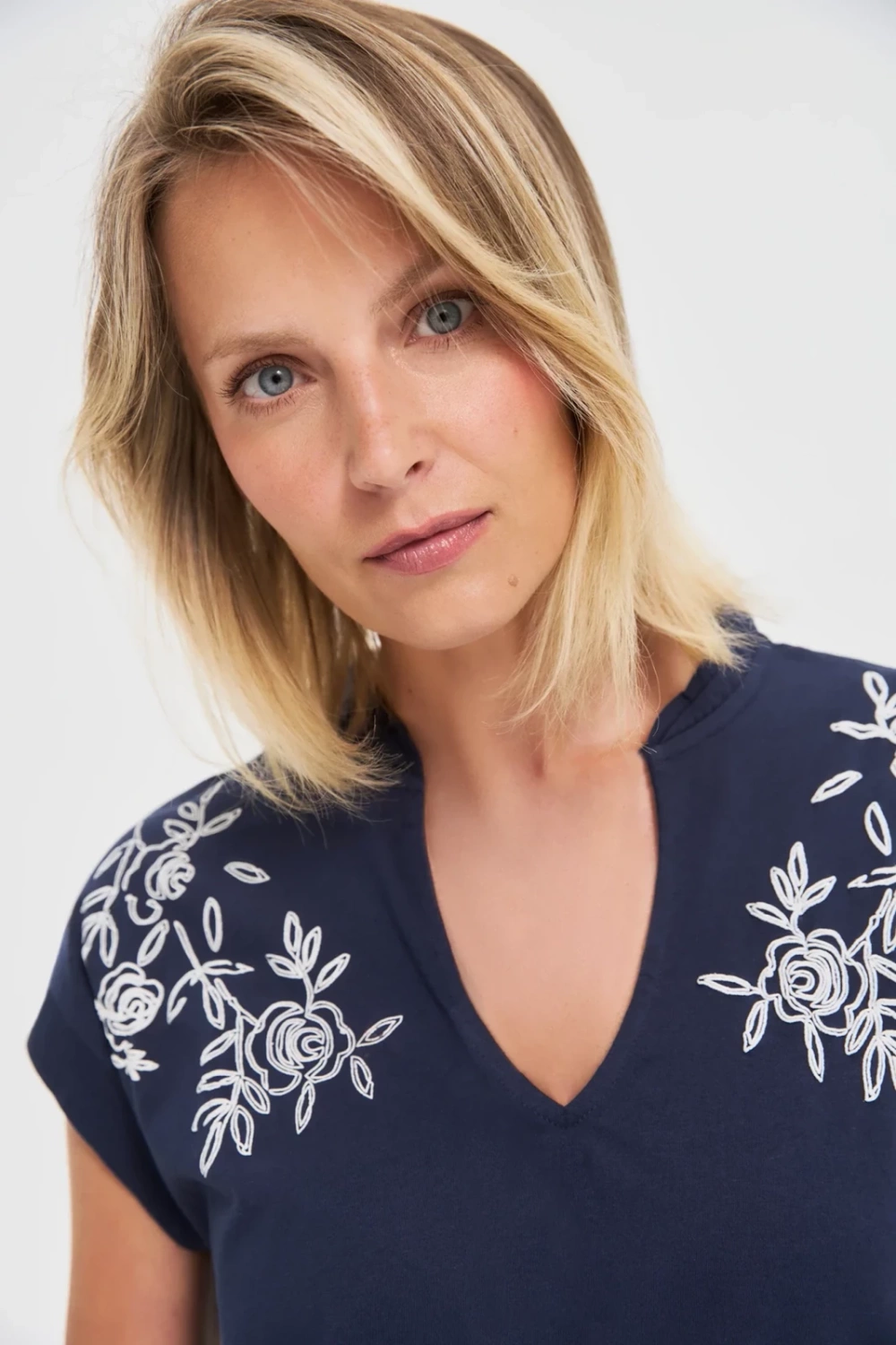 Marisse Navy Blue Cotton Blouse