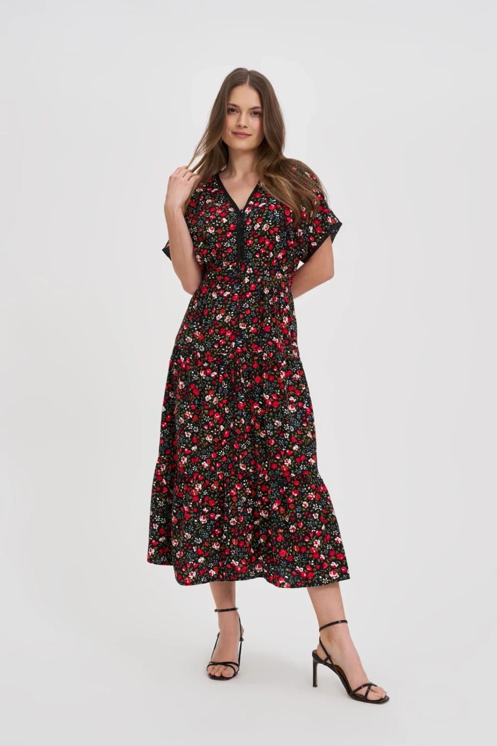 Marisse Black Floral Midi Dress