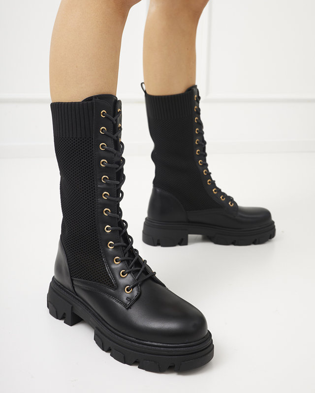 Resti Openwork black women&#039;s lace-up boots Buhomi - Footwear