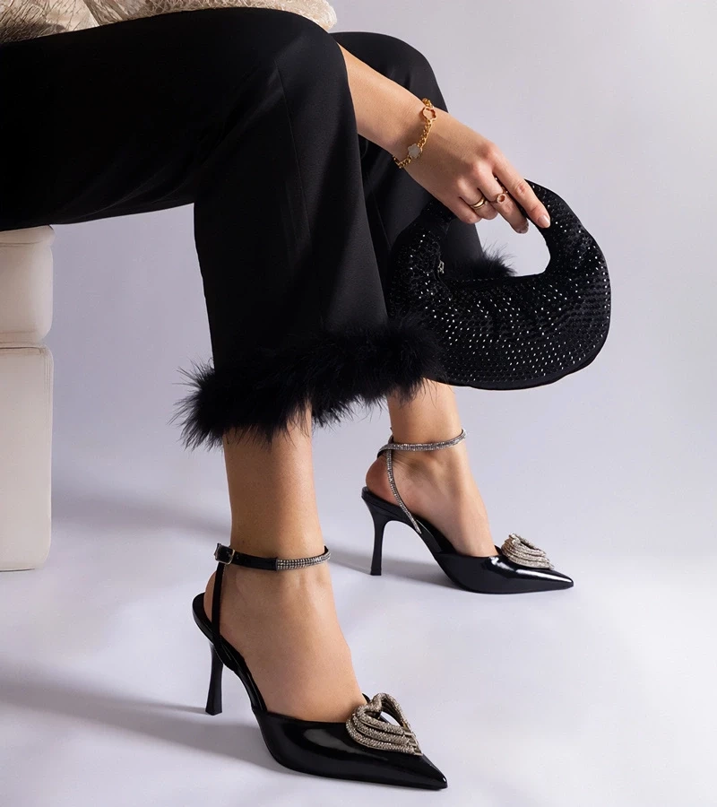 Gemre Pantofi negri cu toc cui și călcâi decupat, decorați cu pietre Isoda