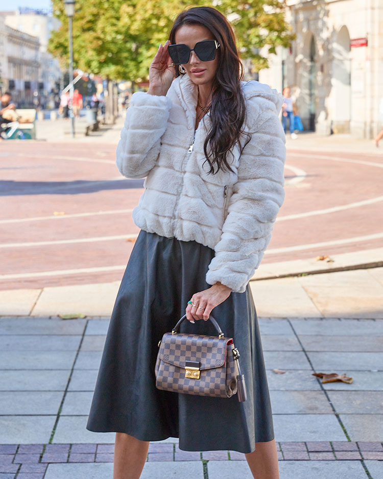 Resti Double-sided womens jacket with fur in cream color