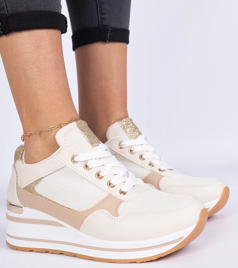 Gemre Adidași bej decorați cu sclipici și inserție metalică Olaria