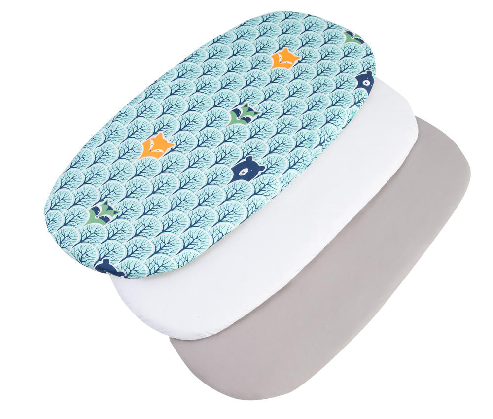 Medi Partners 3 – Pak – Fitted sheet for stroller – cotton – Forest – White – Gray