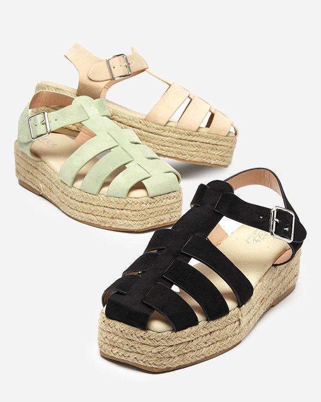 Resti Black eco-suede women's sandals on the Keniso platform - Footwear