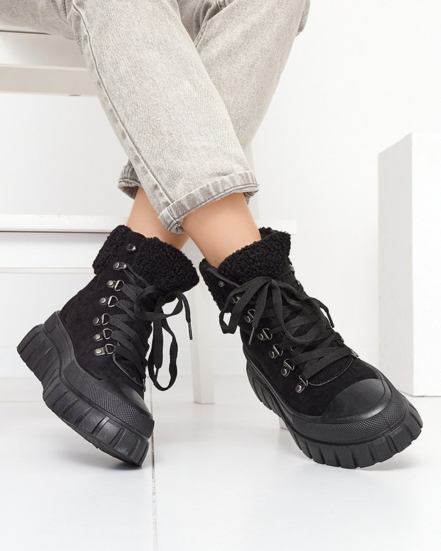 Resti Women&#039;s black eco-suede boots with sheepskin Vetic - Footwear