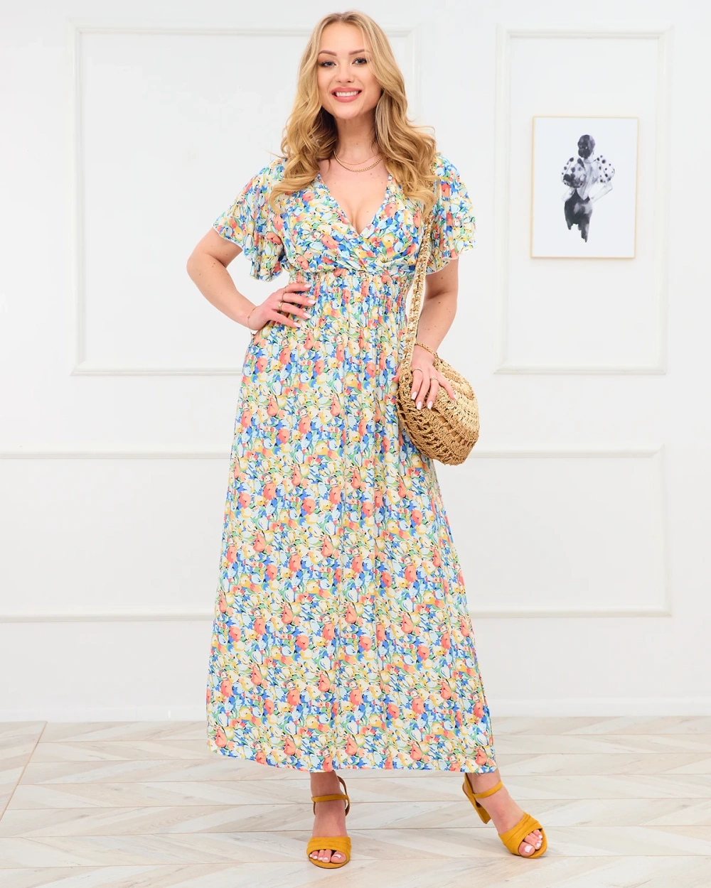 Resti Yellow women's floral maxi dress - Clothing