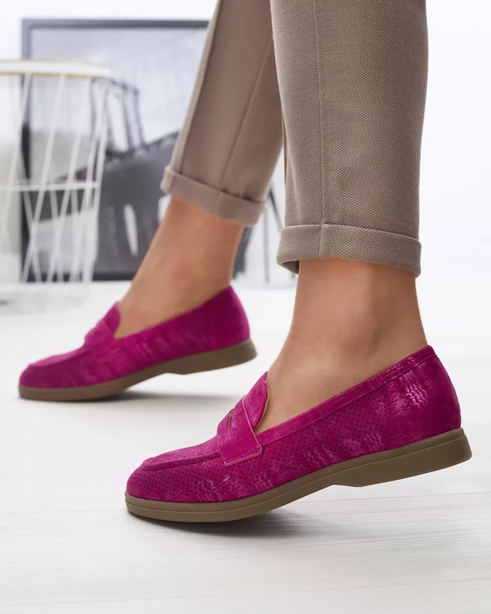 Resti Fuchsia openwork women&#039;s moccasins with shiny finish Idesa - Footwear