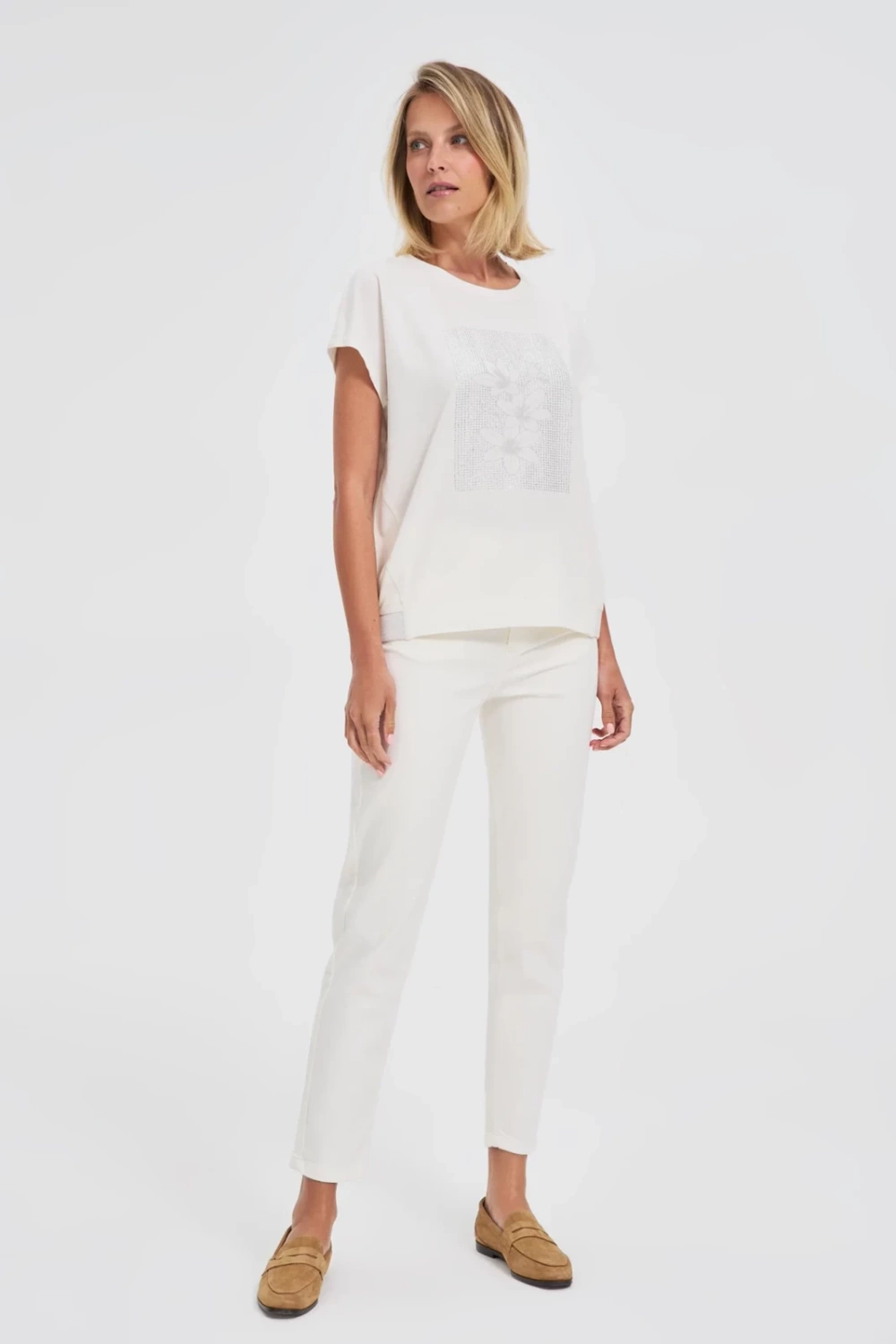 Marisse Cotton Blouse With Print, White