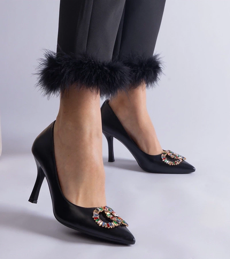 marka niezdefiniowana Black stilettos adorned with colorful rhinestones Callsa