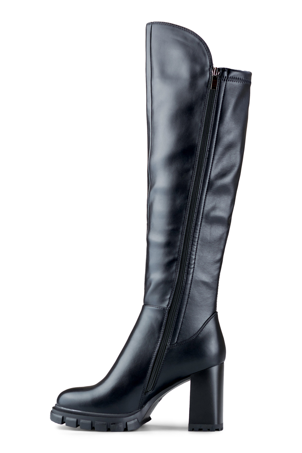 primohurt Czarne kozaki nad kolano z ekoskóry na wysokim słupku