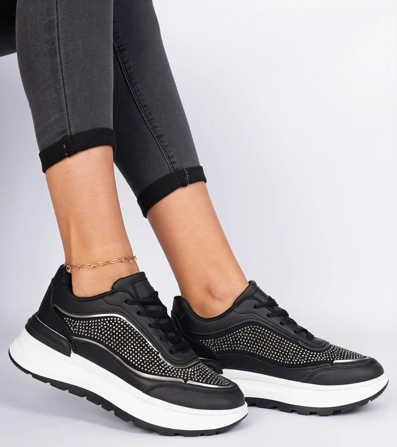 Gemre Adidași negri de damă cu zirconii Fucco