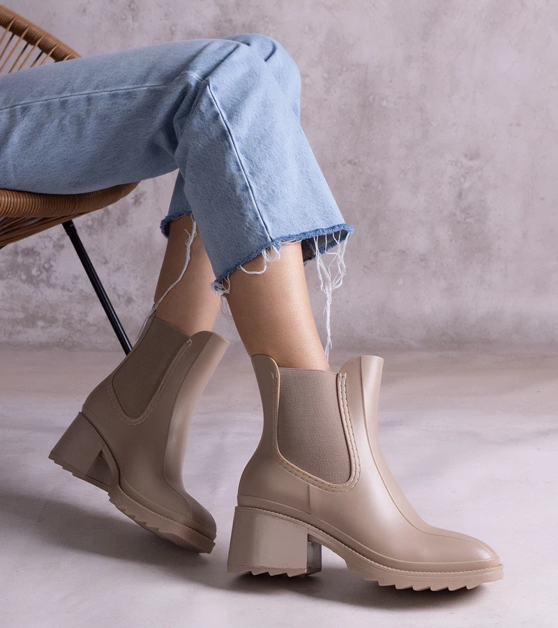 Gemre Botine bej de cauciuc cu toc Surien