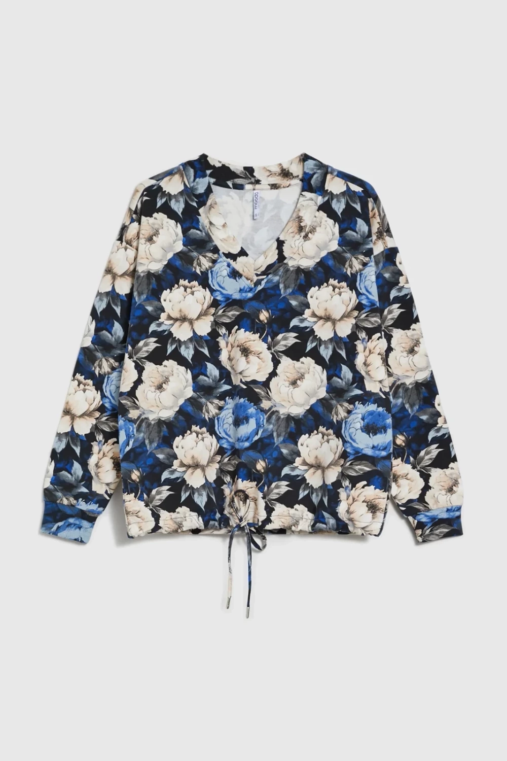Marisse Black Floral V-Neck Sweatshirt