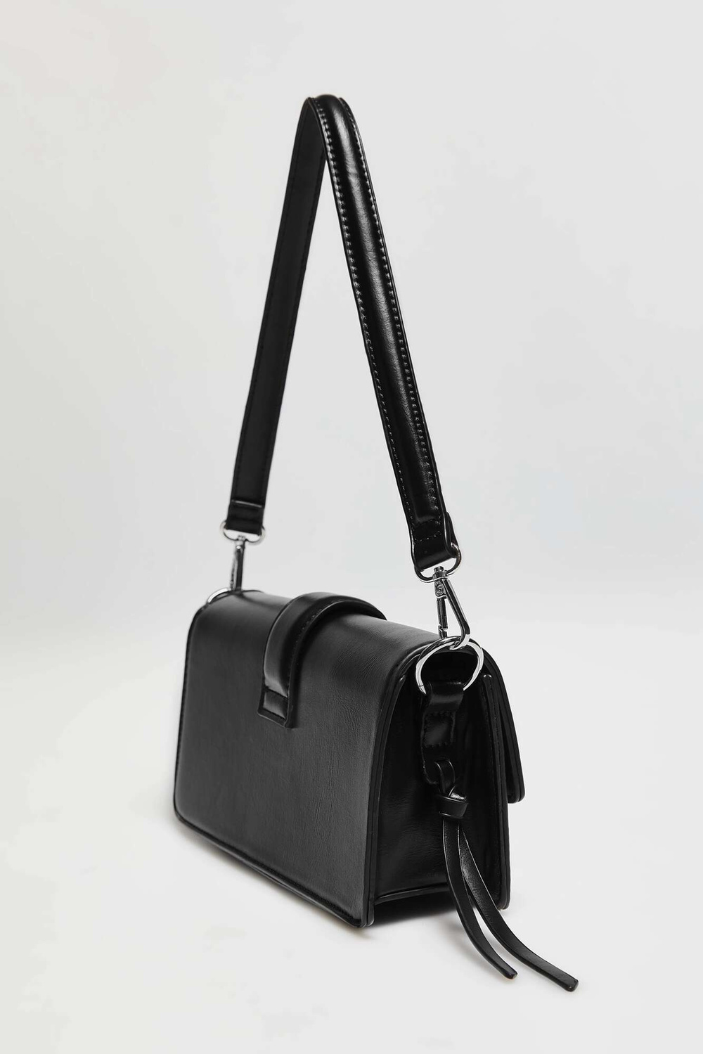 Marisse Shoulder Bag With Silver Buckle, Black