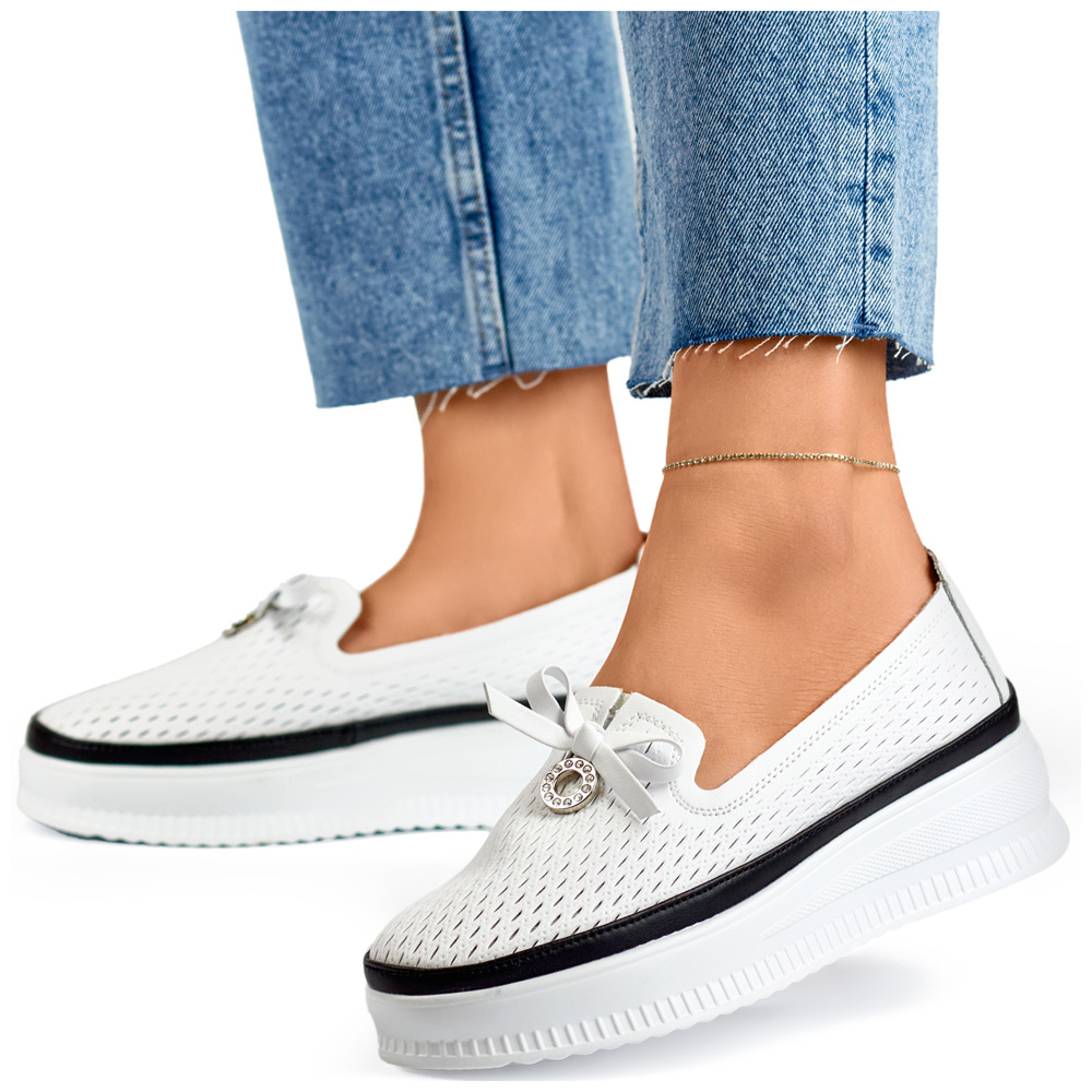 primohurt Skórzane ażurowe półbuty damskie wygodne mokasyny ze skóry naturalnej