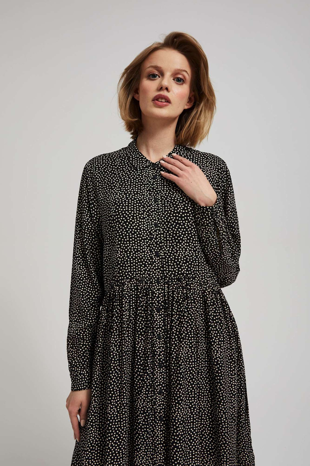 Marisse Black Shirt Dress With A Flared Bottom