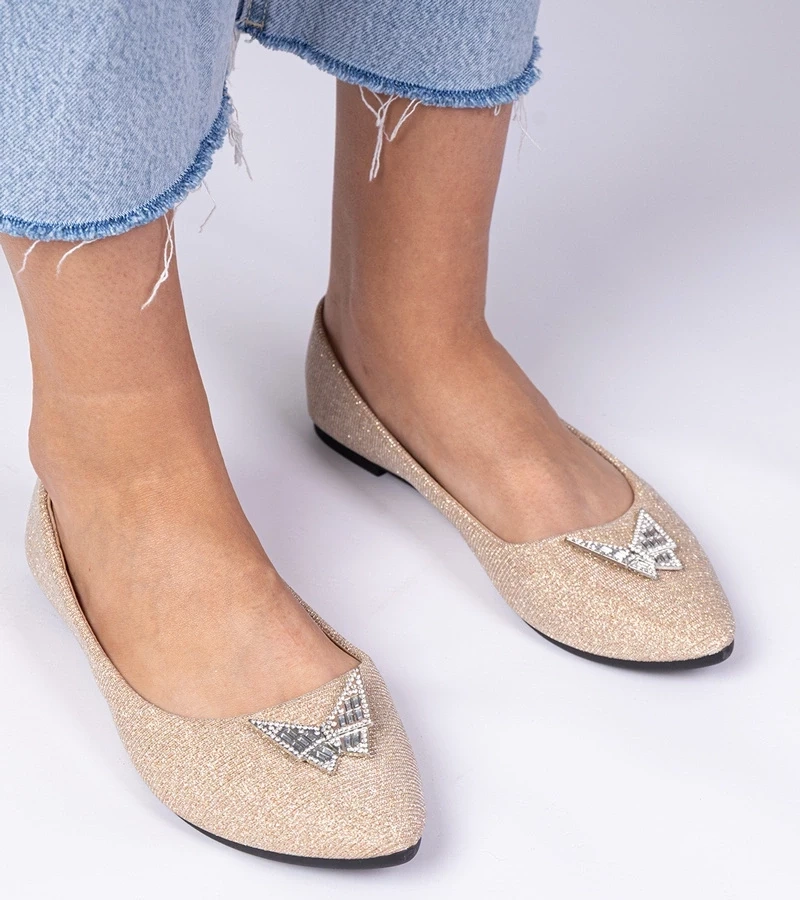 marka niezdefiniowana Champagne glitter ballet flats with butterfly Denny