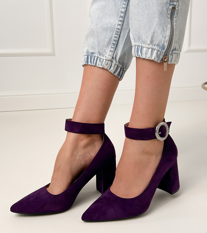 marka niezdefiniowana Pantofi mov cu toc gros, cu cataramă și pietre Vellus