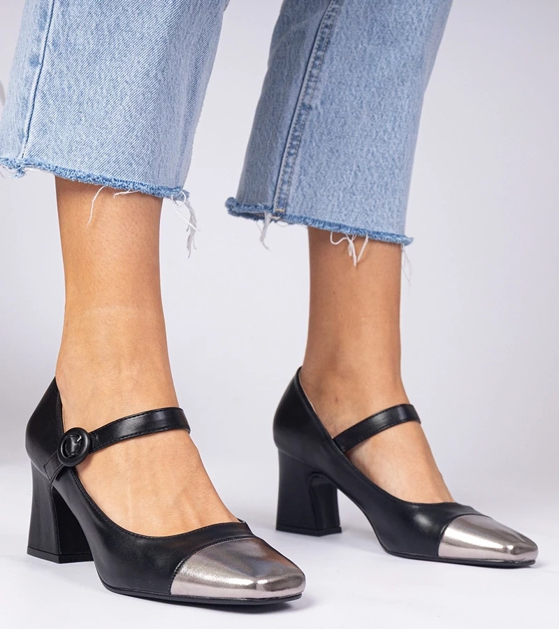 Gemre Pantofi negri de damă cu vârf argintiu Radora