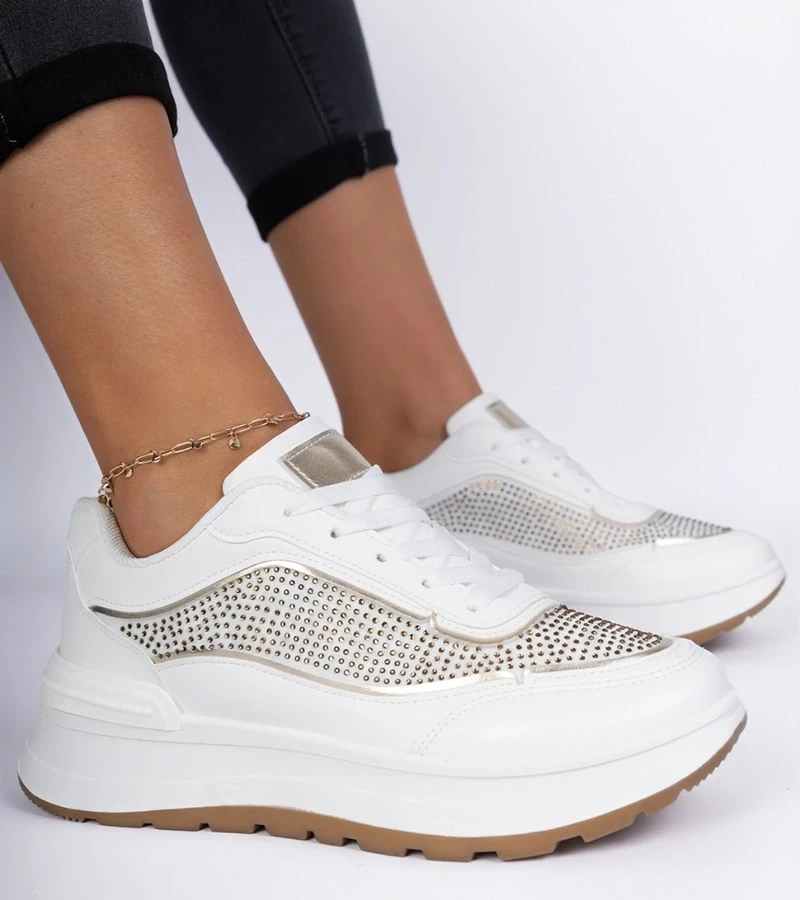 Gemre Adidași albi de damă cu zirconii Fucco