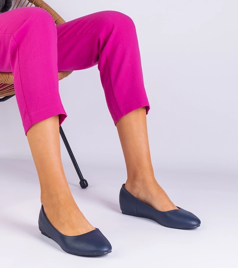 marka niezdefiniowana Navy blue ballet flats with a hidden wedge heel made of eco-leather Savelia