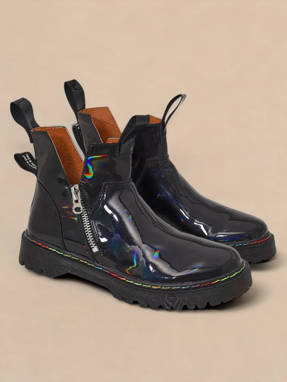 Resti Black lacquered women&#039;s boots with a Odeta zipper - Footwear
