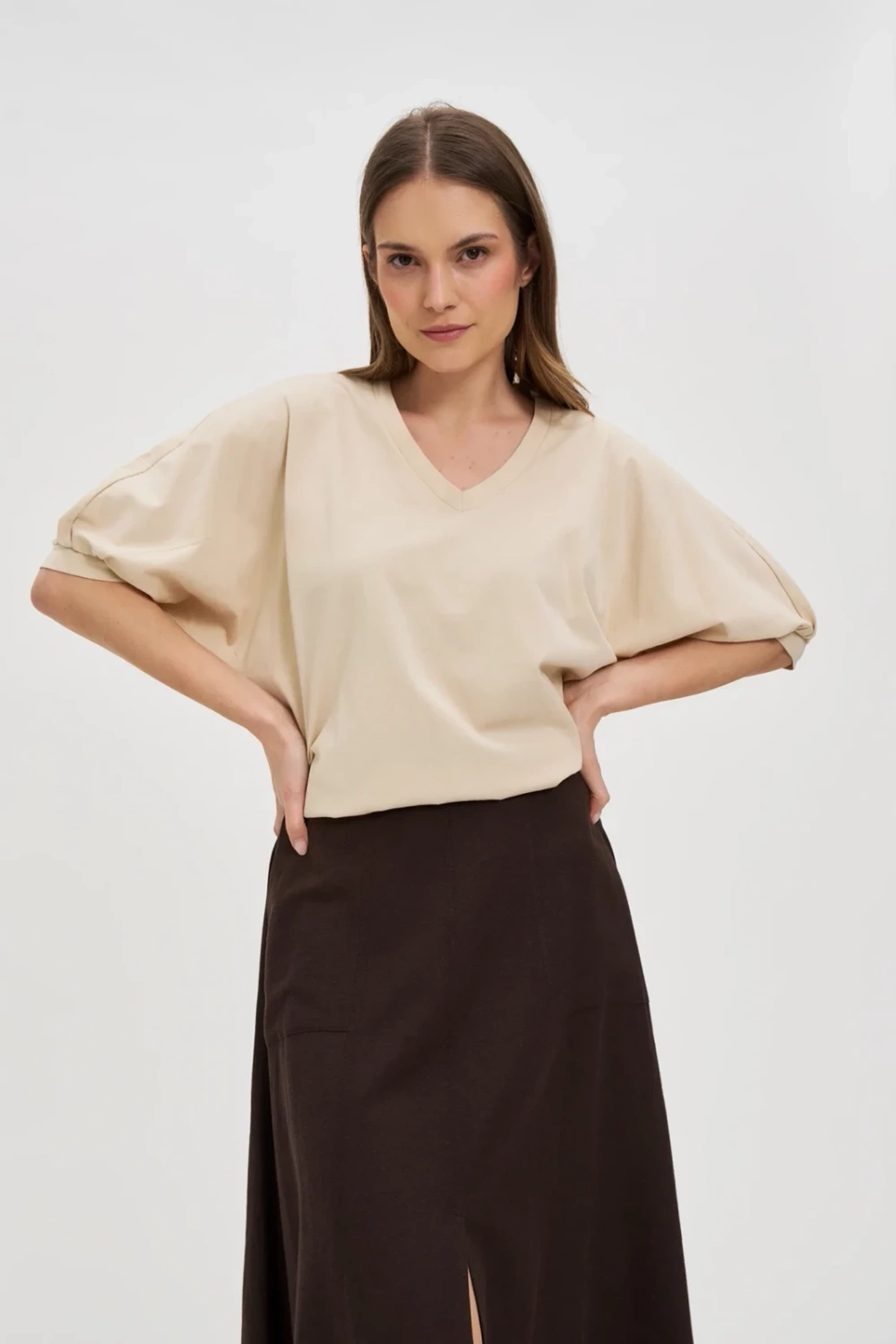 Marisse Beige Oversized Cotton Blouse