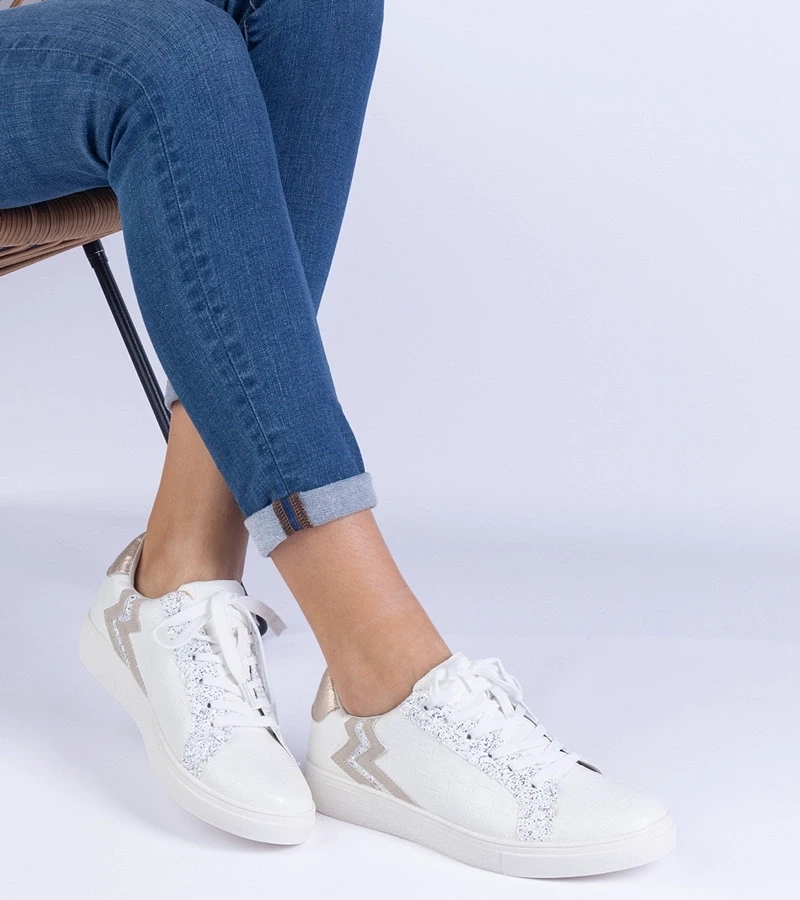 Gemre Adidași albi de damă cu imprimeu și sclipici Laneta