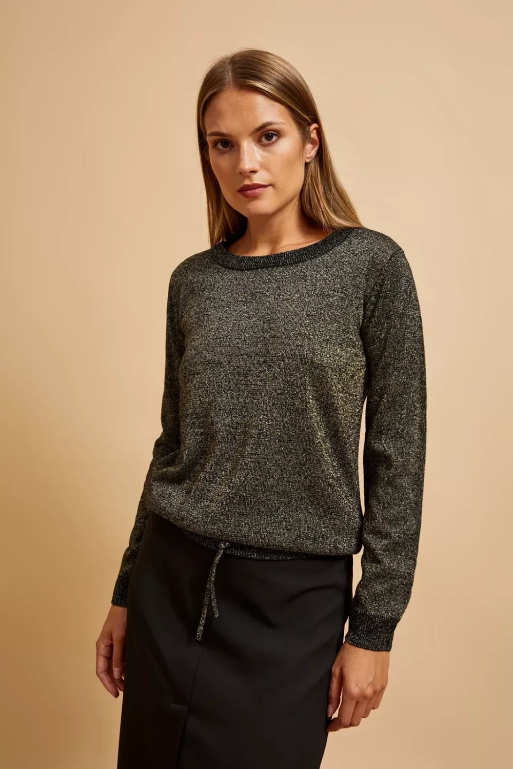 Marisse Black Metallic Thread Sweater
