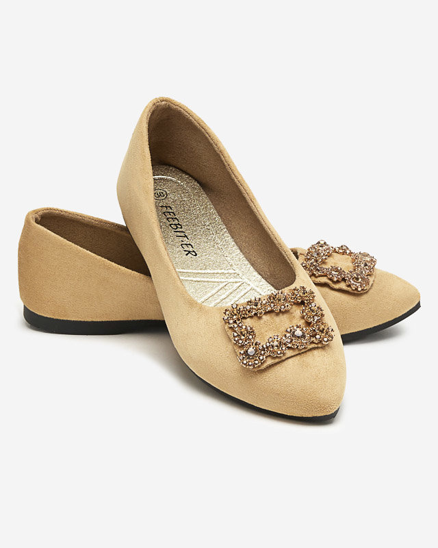 Resti Light brown women&#039;s eco-suede ballerinas with Linselisa decoration - Footwear
