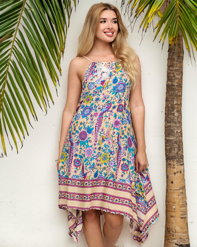 Resti Women's beige patterned cape dress - Clothing