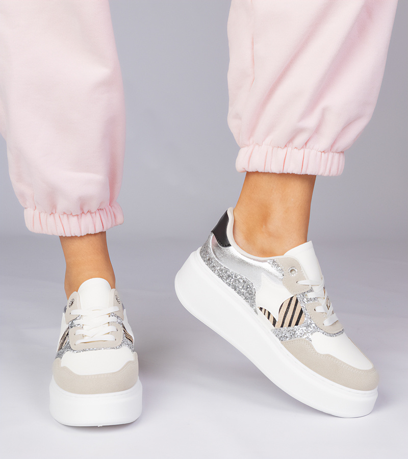 Gemre Adidași bej cu sclipici și imprimeu animal Bertula