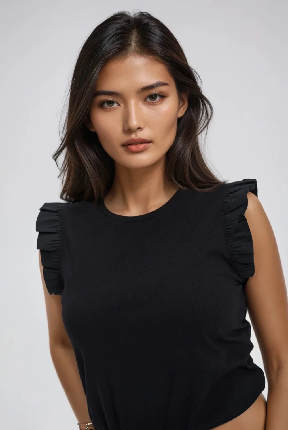 Marisse Black Blouse With Ruffles On The Shoulders
