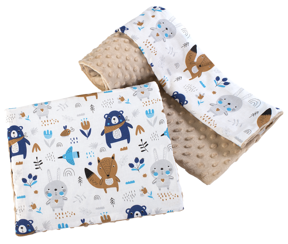 Medi Partners Quilt 75x100 + pillow 35x30 cotton + minky – Animals in the forest + beige minky