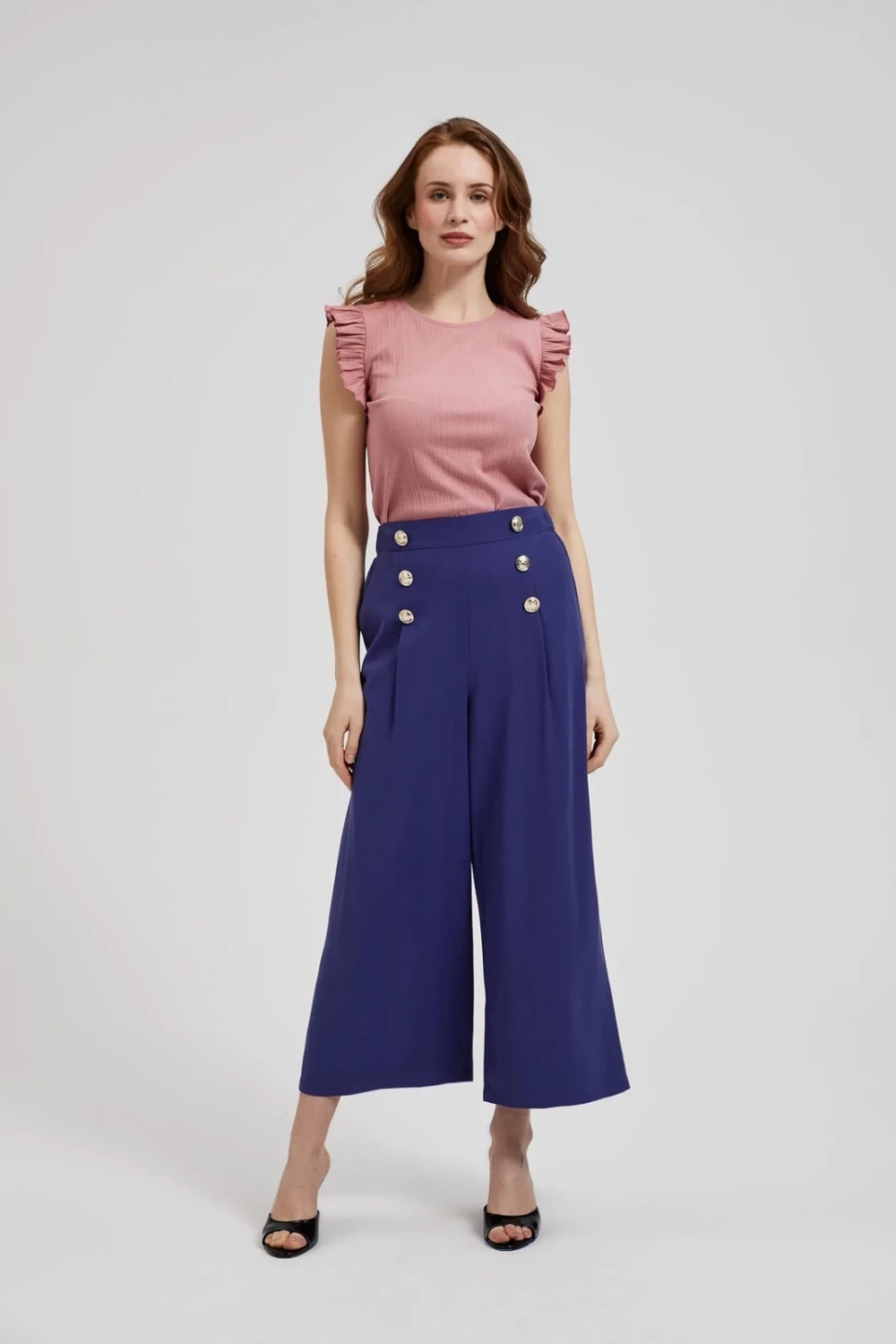 Women's trousers MOODO with decorative buttons - dark blue