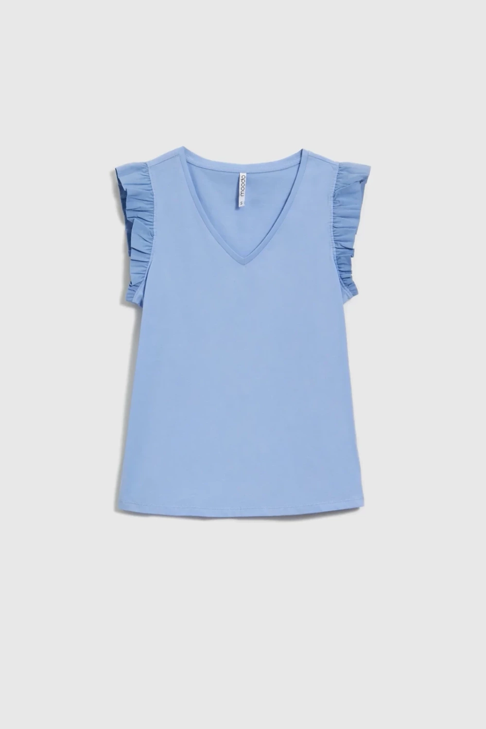Marisse Sky Blue Blouse With Ruffles On The Shoulders