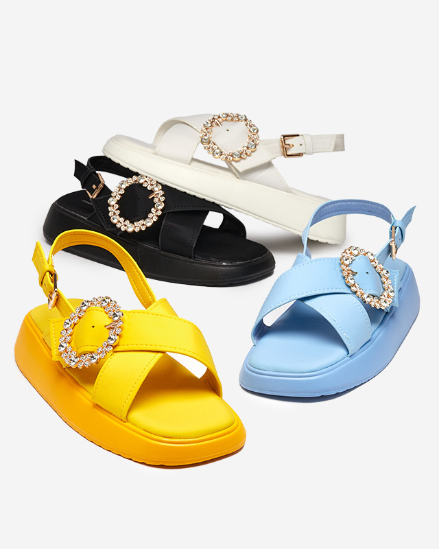 Resti Black fabric women's sandals on a flat sole with cubic zirconia Senire - Footwear