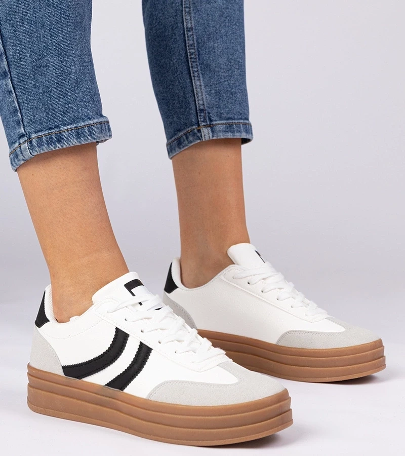 marka niezdefiniowana White women's sneakers with black accents Melly