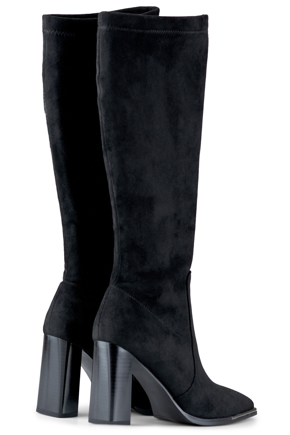 primohurt Zamszowe czarne kozaki damskie z ozdobnym czubkiem