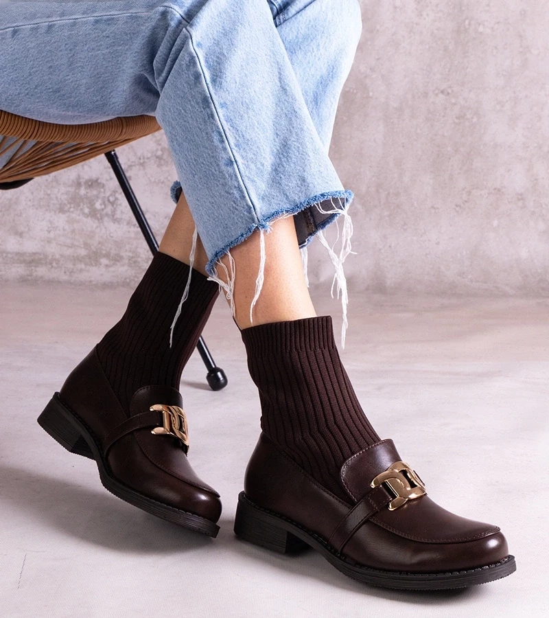 Gemre Botine maro cu partea superioară din material Kris