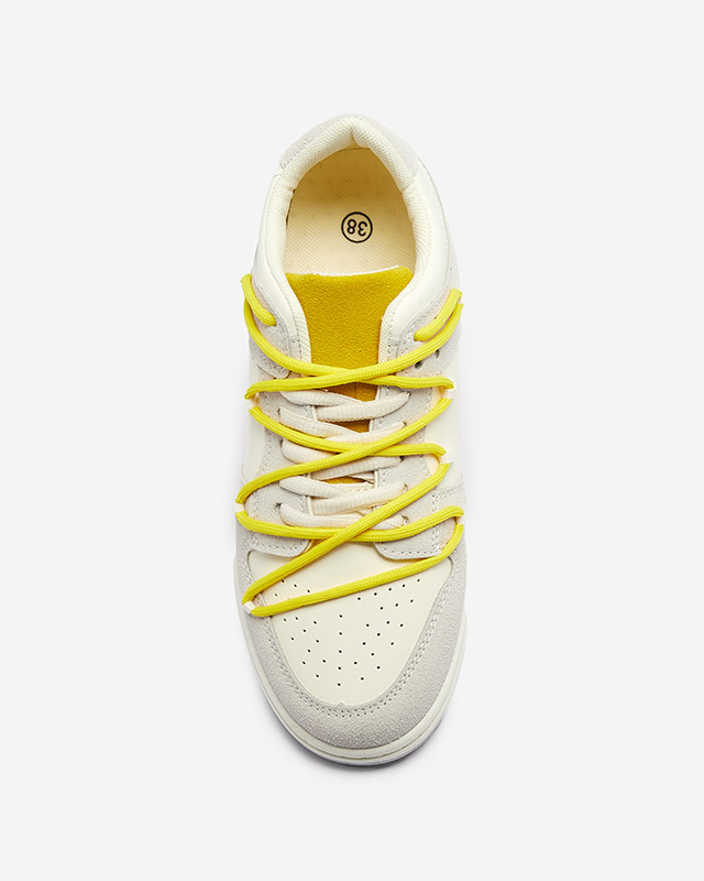 Resti White and gray women's sports sneakers with yellow laces Olierinc - Footwear